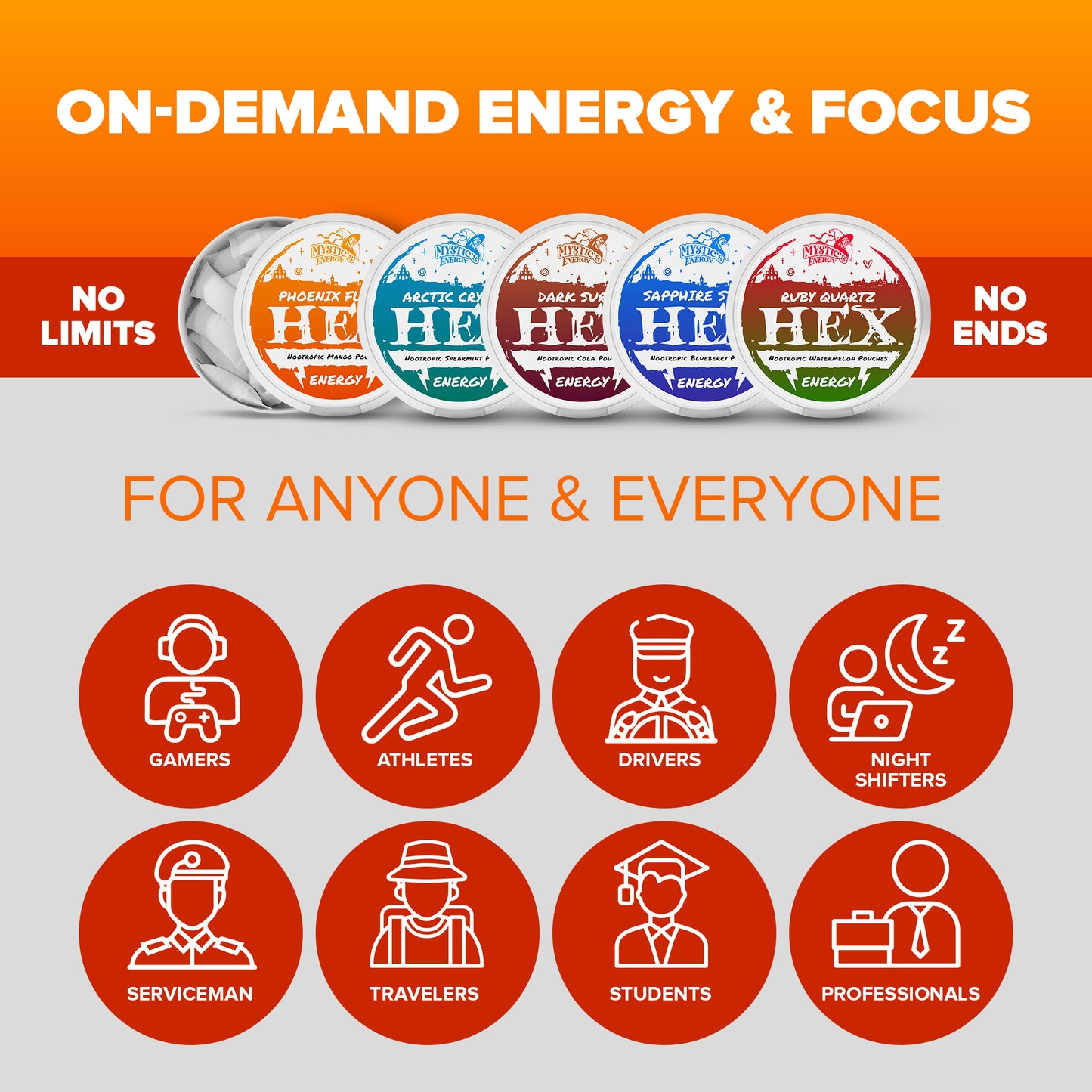 HEX Nootropic Caffeine Energy Pouches