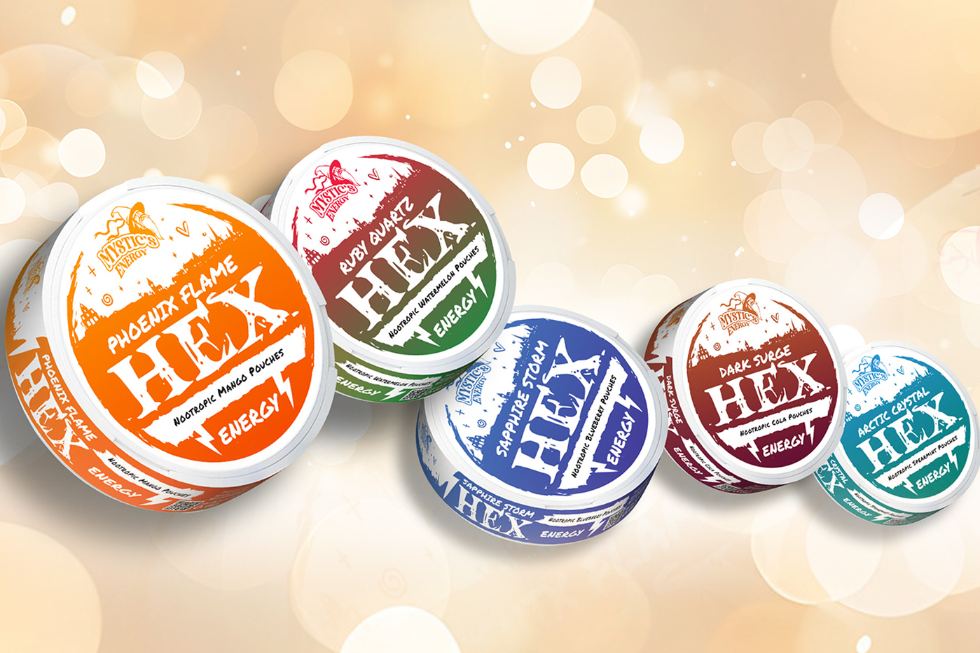 Hex product packaging on a festive background with blurred lights